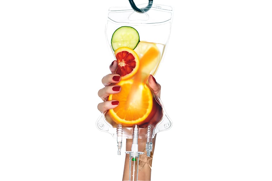IV vitamin drip with fruit-infused nutrients